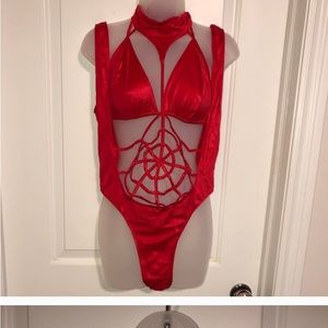 DESPERATE ISO: Vintage Frederick’s of Hollywood Spiderweb Bodysuit Set RED